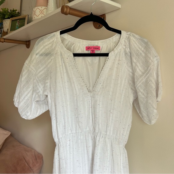 Betsey Johnson Spectator White Maxi Dress Sz XS Puff Sleeves w/colorful Speckles - Picture 2 of 6
